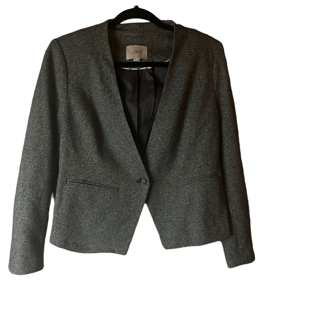 Ann Taylor LOFT One Button Lined Blazer Jacket Classic Knit Grey Petites Size 8P
